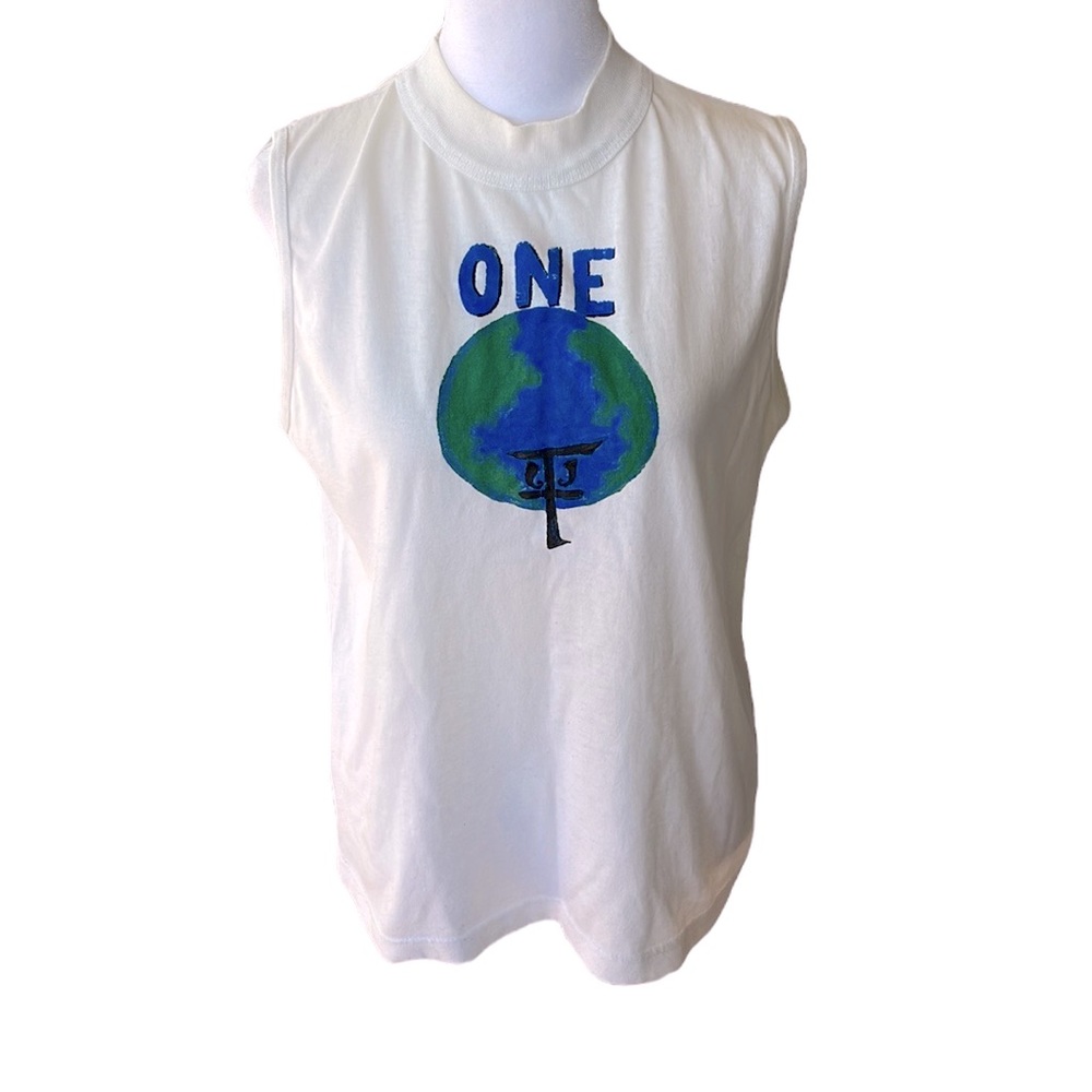 Vintage 90s Simply Basic Handpainted Cotton Sleeveless Mockneck Tee Size Medium